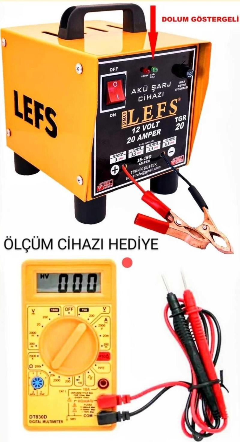 Akü Şarj Cihazı 12 V 20 Amper, Avometre Ölçüm Cihazı Hediye