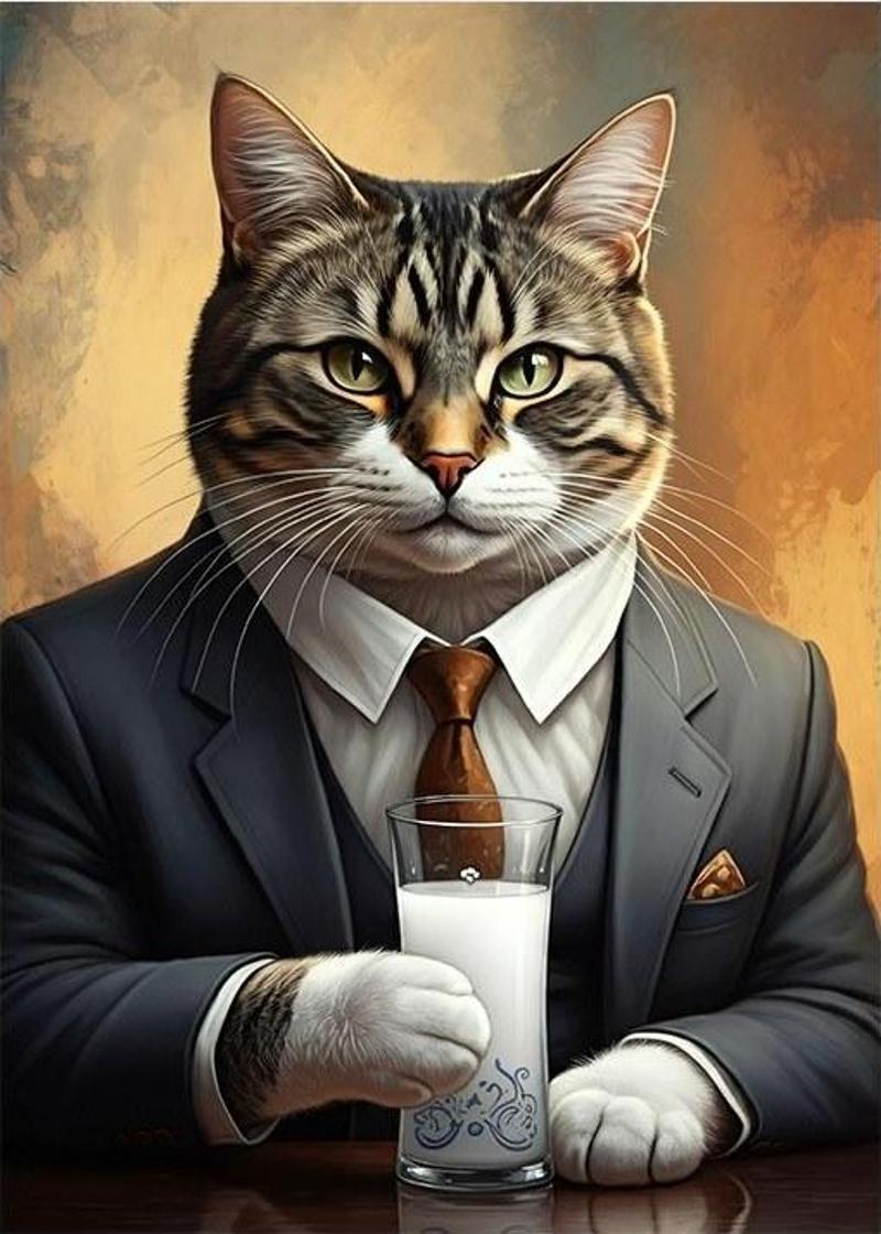 Takım Elbiseli Kedi Model Ahşap Tablo