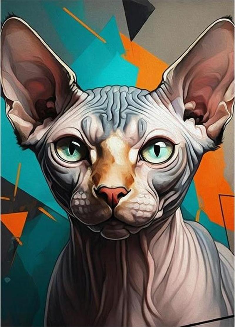 Sfenks Kedi Çizimi Tasarım Ahşap Tablo