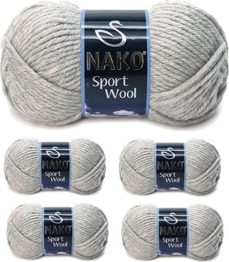 5 Adet Sport Wool Atkı Bere Ceket Yelek Örgü Ipi Yünü No: 195 Açık Gri Melanj