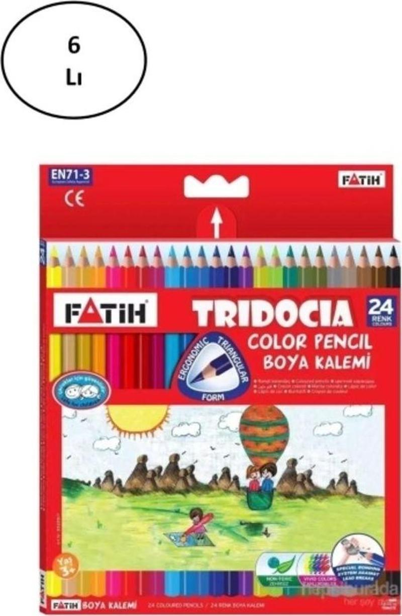  Fatih Üçgen Kuru Boya Kalemi 24 Renk Tam Boy Tridocia 6'Lı