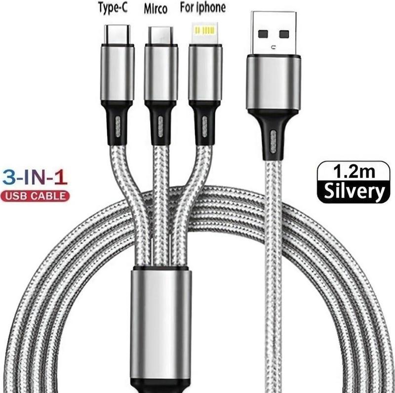 3İn1 Hasir Örgü Kali̇Teli̇ Usb 1.2Cm Şarj Kablosu --3.4A