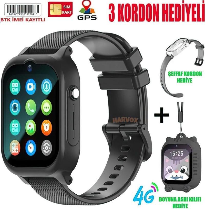 Harvox 4G Max Si̇M Kartli Gps'Li̇ Çocuk Saati̇ (2 Kordon Ve Boyun Askilik Kilifi )-(2024 Model)