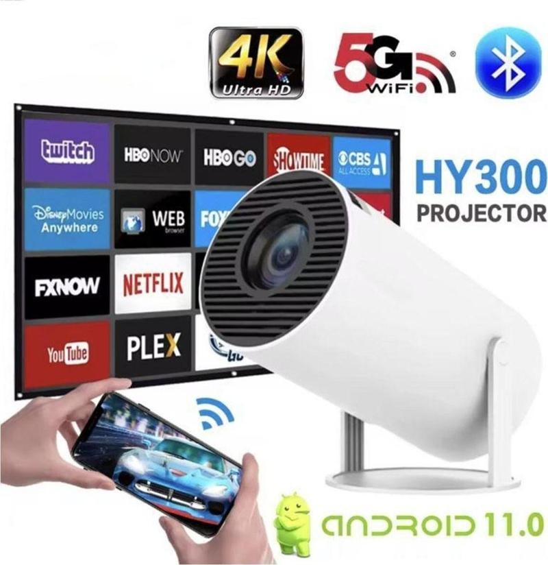 Hy300 Mi̇Ni̇ Projeksi̇Yon 4K 720P -Androi̇D 11 Si̇Stem -Otomati̇K Odaklama (2024 Yeni̇ Model)