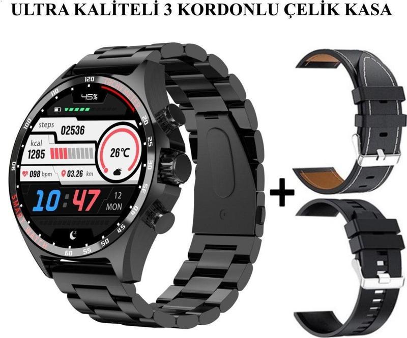 Js27 Promax Çelik Kasa 3 Kordonlu Premium Seri Akıllı Saat