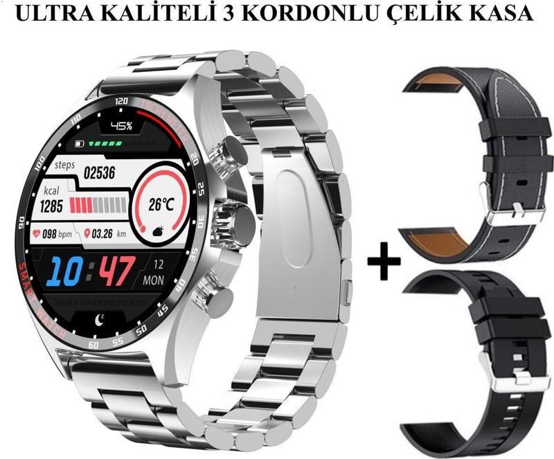 Js27 Promax Çelik Kasa 3 Kordonlu Premium Seri Akıllı Saat