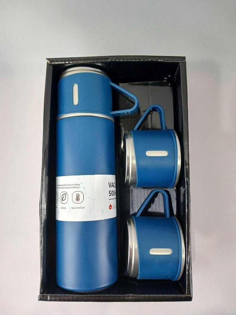 Vacuum Flask Set Üç Bardaklı Kutulu Paslanmaz Çelik Termos Seti 500 Ml