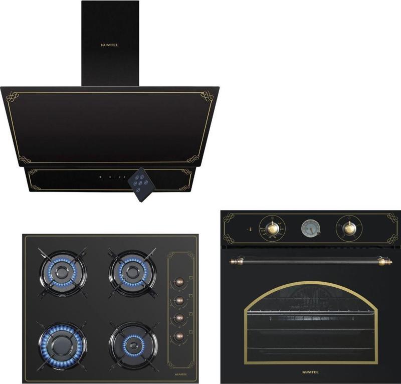 Rustik Siyah Cam Ankastre Set
