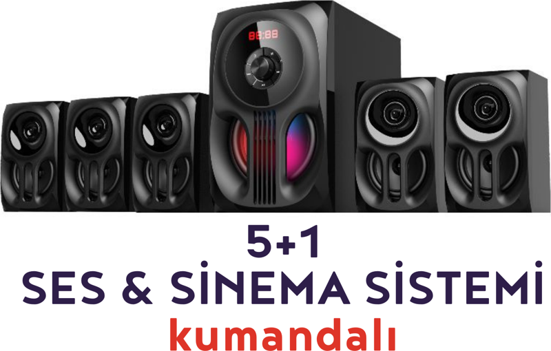 5+1 Hoparlör Kumandalı Ses & Sinema Sistemi Bluetooth / USB / SD / Destekli RGB Işıklı