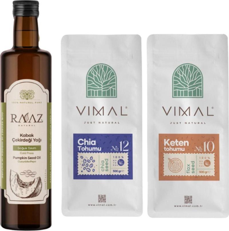 Kabak Çekirdeği Yağı 250 Ml Chia Tohumu 500 Gr Keten Tohumu 500 Gr Avantajlı 3'Lü Set