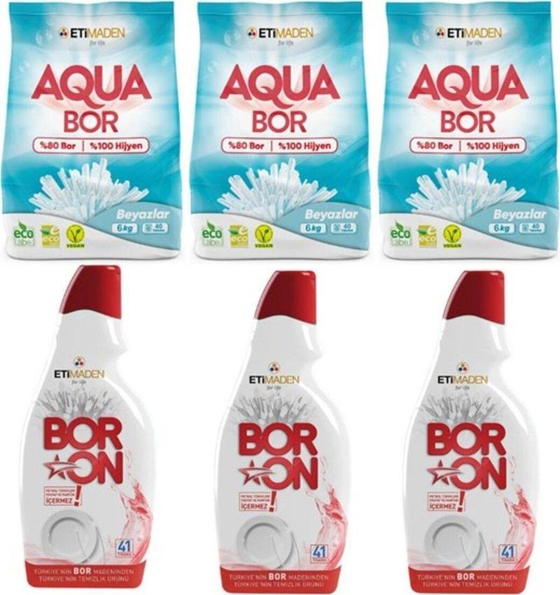 Aquabor Toz Çamaşır Deterjanı 6 Kgx3 Beyazlar + Jel Bulaşık X3