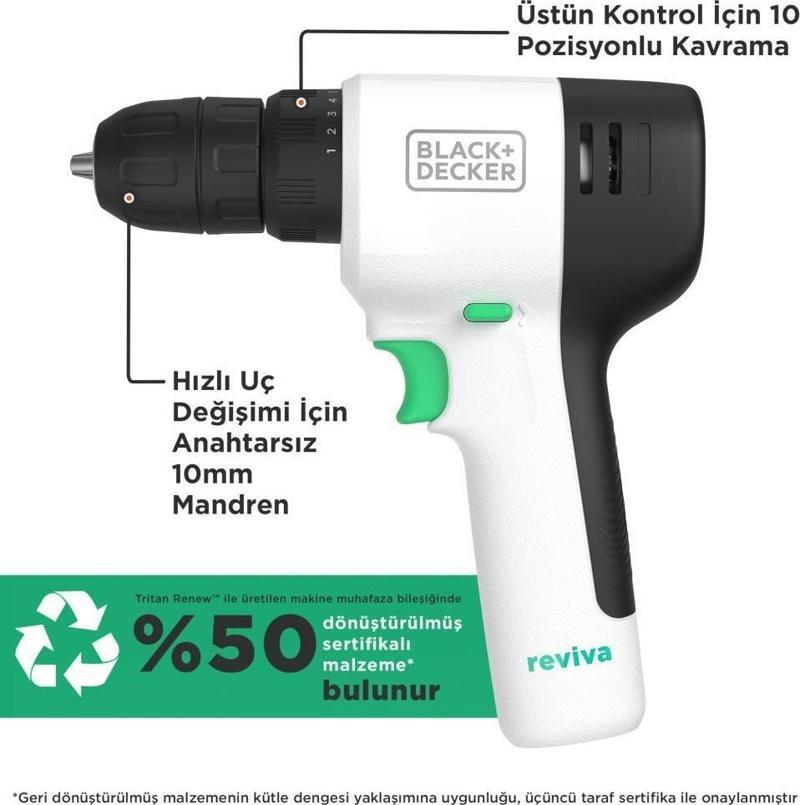 Black & Decker Reviva REVDD12C-QW   12V Şarjlı Matkap (1,5Ah)