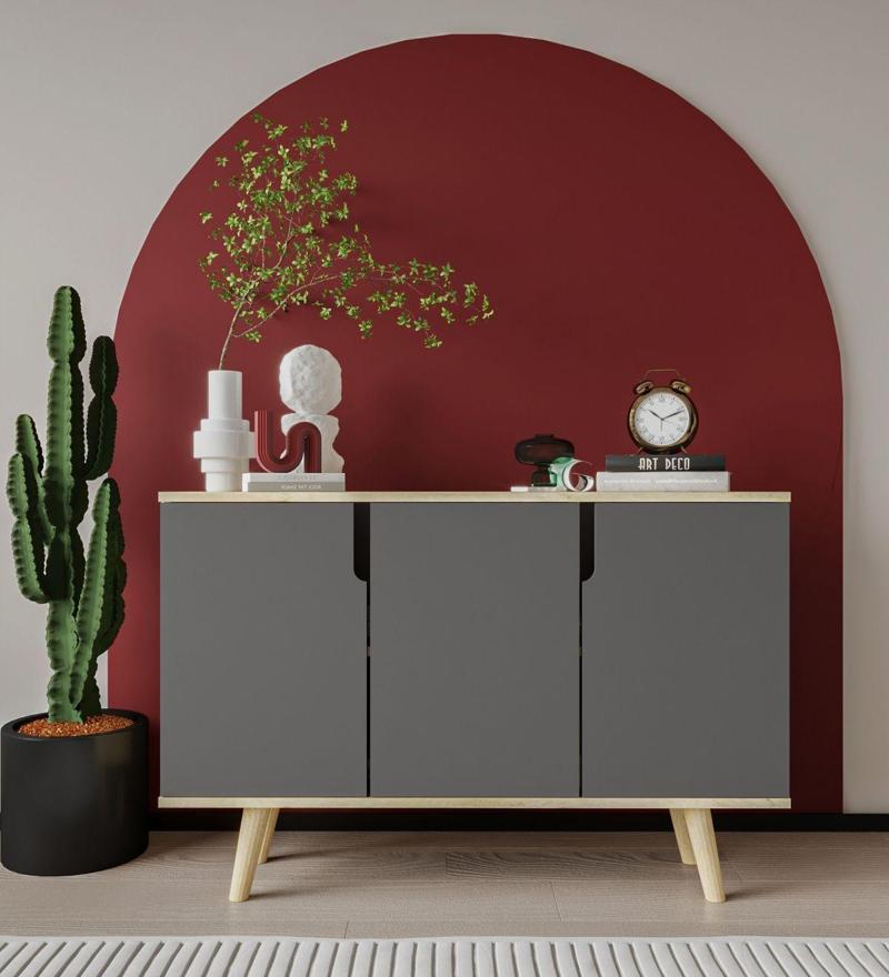 Verona 120 Cm Konsol, Kahve Köşesi, Tv Ünitesi, Çok Amaçlı Ahşap Ayaklı Konsol Safir Meşe-Antrasit