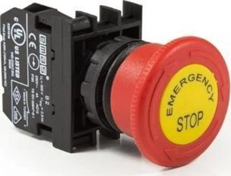 BUTON ACİL STOP MANTAR 40MM KIRMIZI 1NK ETİKETLİ