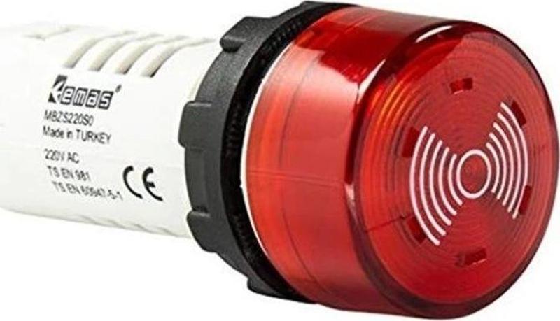 LEDLİ KIRMIZI BAZIR 220V AC/DC SİREN BUZZER 22MM