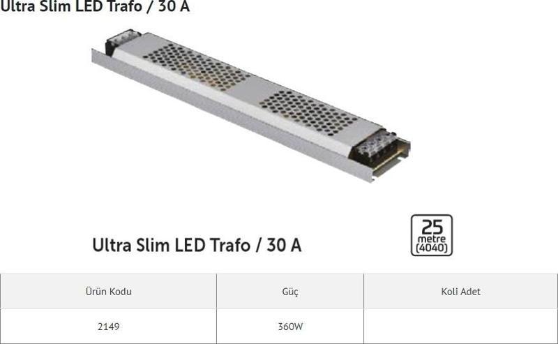 SÜPER SLİM 12V 30A LED TRAFOSU 360W (30 MT)