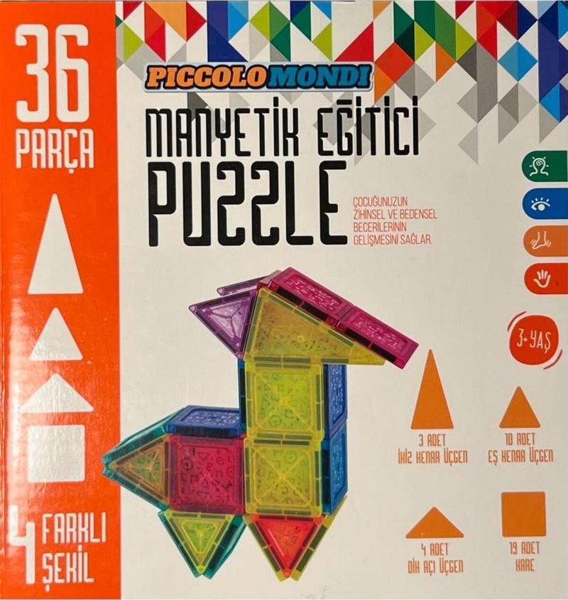 Manyetik Eğitici Puzzle Set 36 Parça 4 Farklı Şekil Manyetik Yapı Taşları