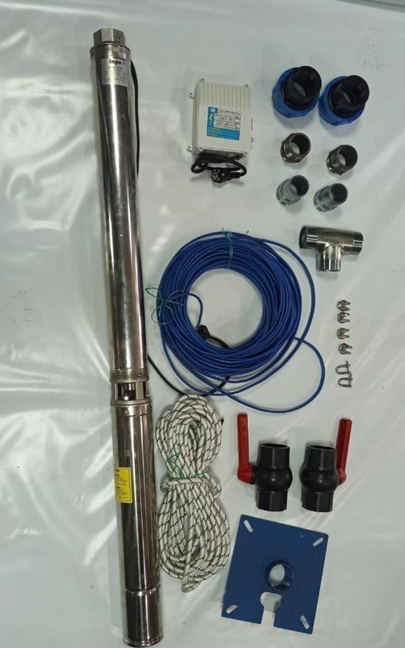 Impo Sk 404/10 1HP Krom Başlıklı  55 MT Yassı Kablolu ve Panolu 110 mt Halatlı  Monofaze Takım Dalgıç Pompa