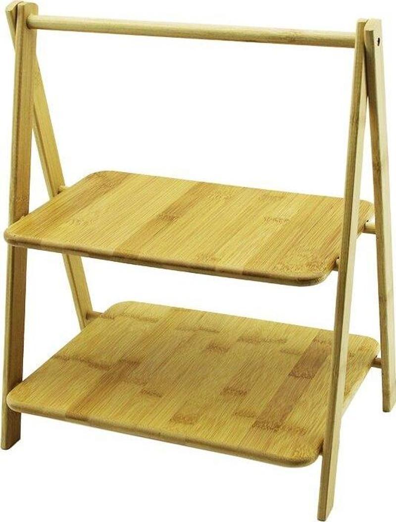 Portatif Ayaklı - 2 Katlı Ahşap Bambu Organizer Raf =18X28 - 22X28Cm Y: 6-20-39Cm