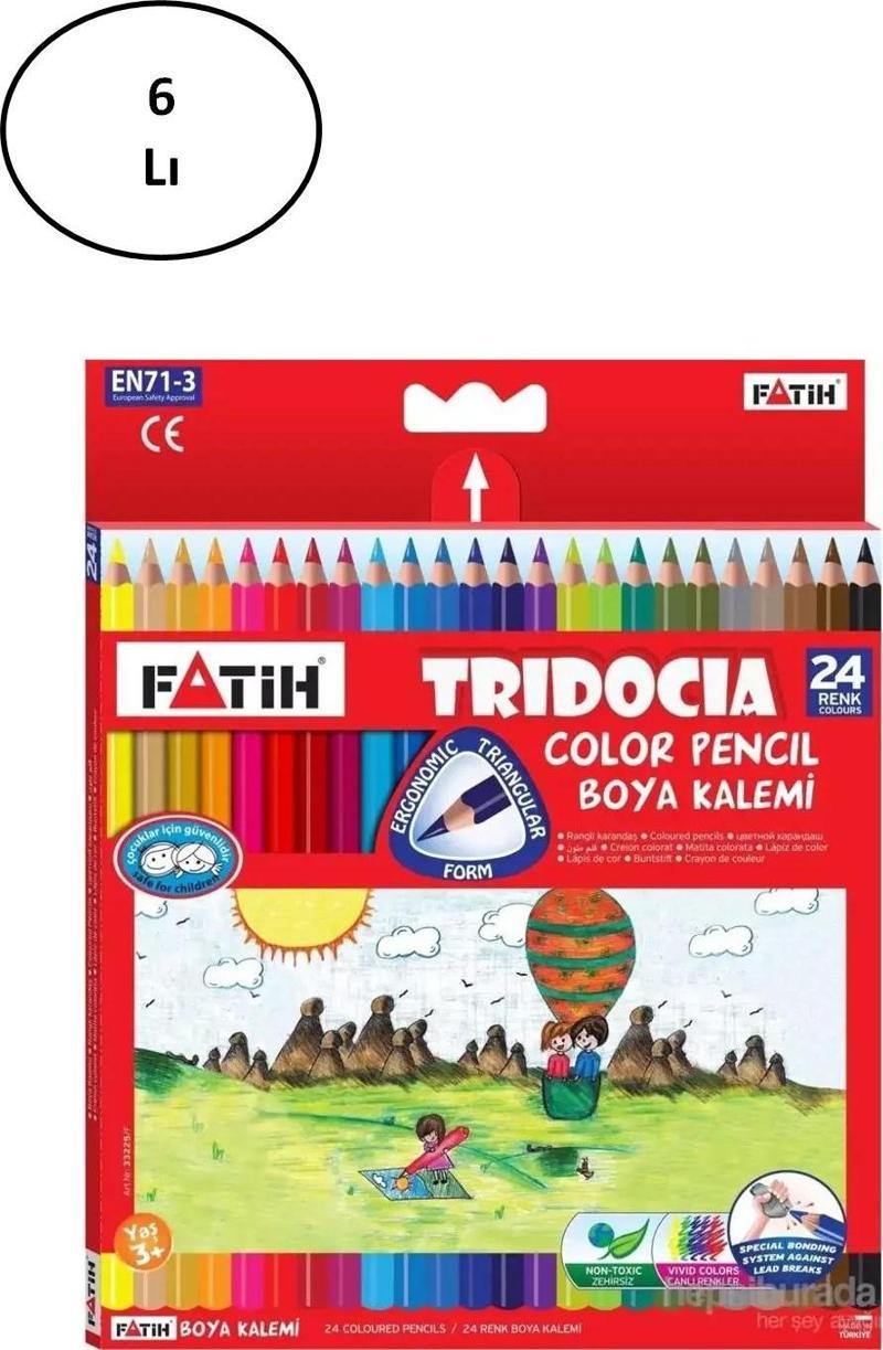 Üçgen Kuru Boya Kalemi 24 Renk Tam Boy Tridocia 6'Lı