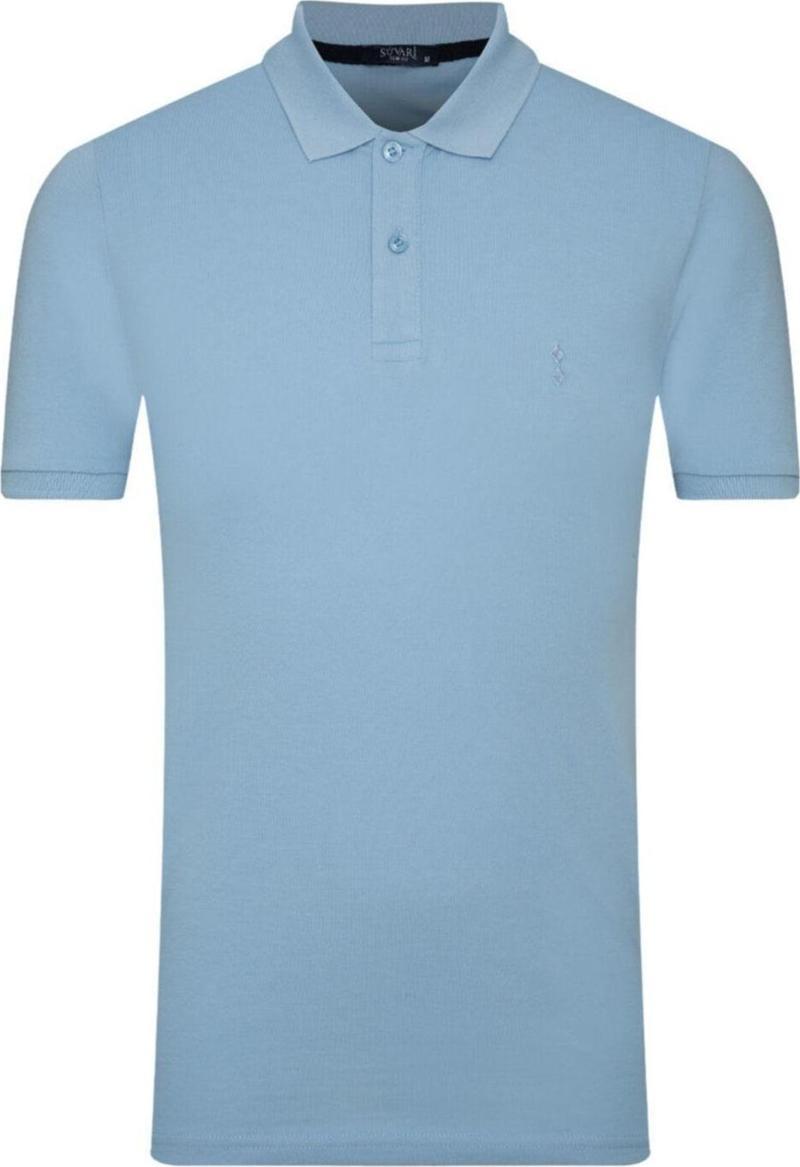 Erkek Buz Mavisi Slim Fit Polo Yaka T-Shirt