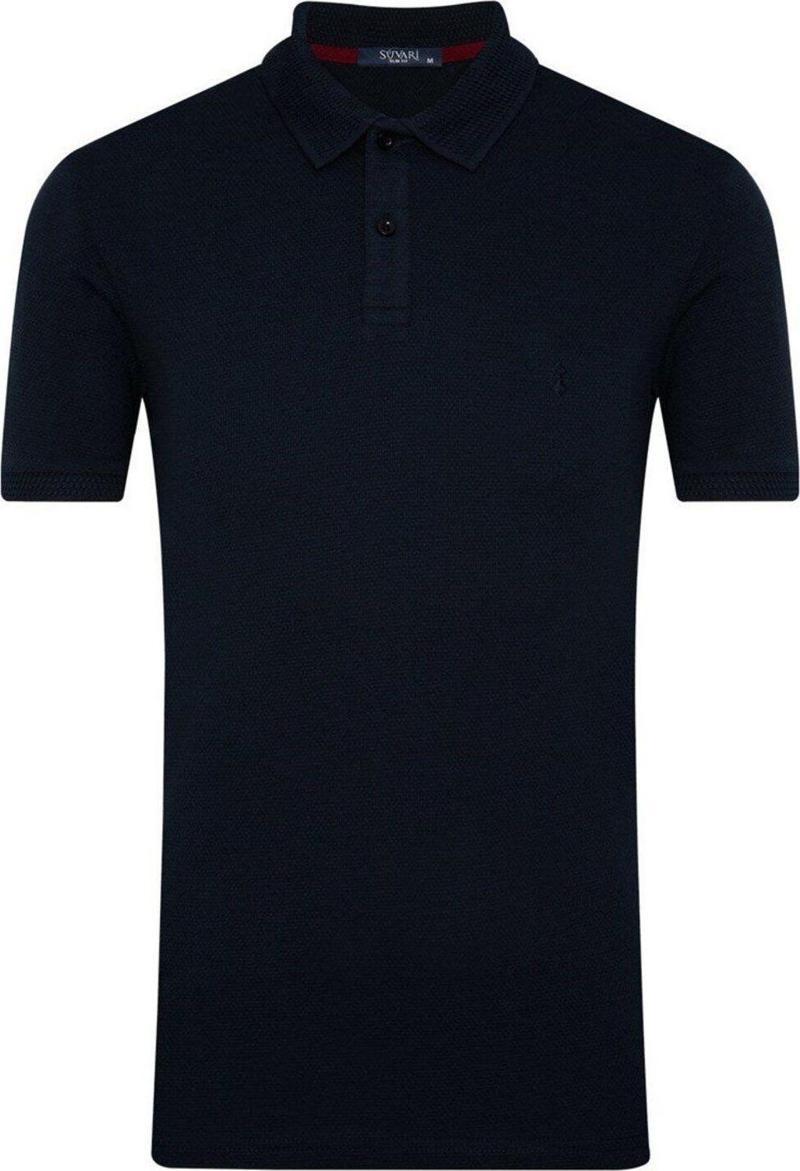 Slim Fit Petek Desenli Polo Yaka Lacivert Erkek Tişört