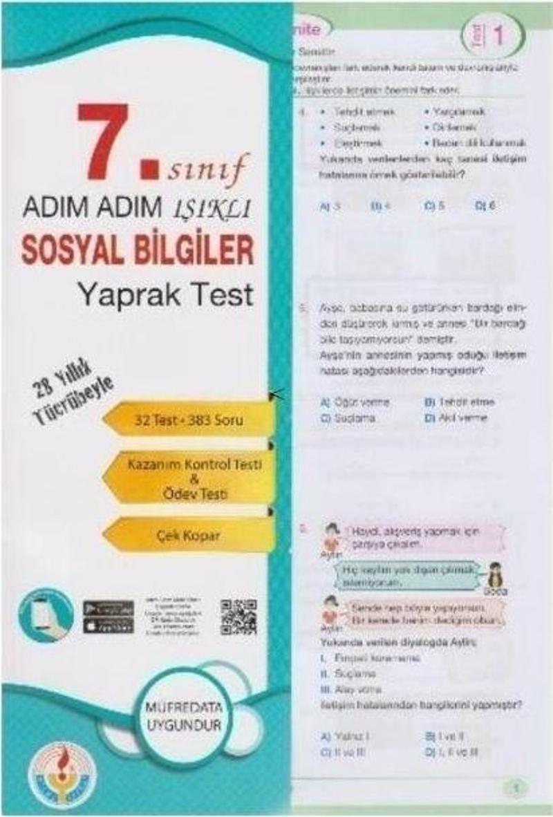 7. Sınıf Adım Adım Sosyal Bilgiler Yaprak Test Bilal Işıklı Yayınları