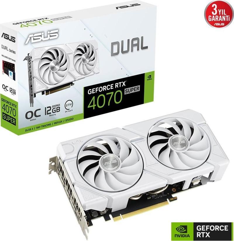 Dual GeForce RTX 4070 SUPER EVO White OC Edition 12GB GDDR6X 192Bit DX12 DLSS 3 Gaming (Oyuncu) Ekran Kartı