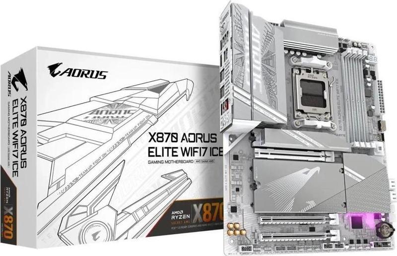X870 AORUS ELITE ICE WiFi 7 DDR5 8000MHz (OC) RGB M.2 AM5 ATX Anakart