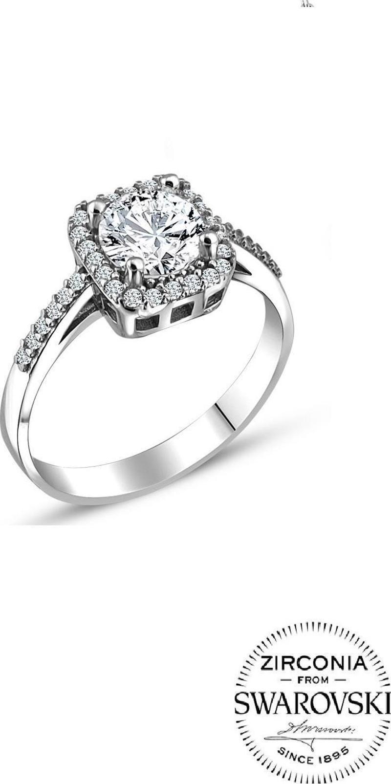 Gümüş Swarovski taşlı pırlanta modeli kare yüzük 