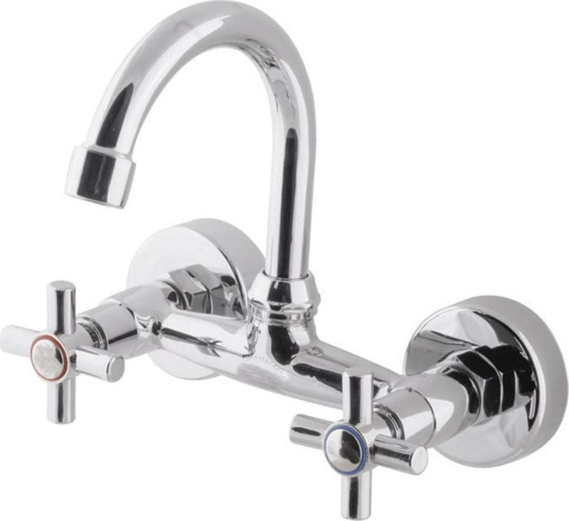 Koç Banyo Lavabo Musluğu duvardan montajlı döner borulu çift kollu çevirmeli lavabo bataryası paslanmaz 8818