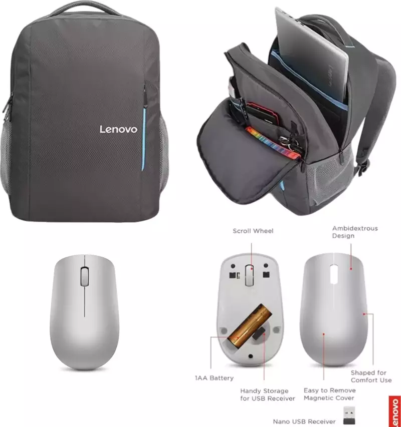 B515 Gri Çanta + Lenovo 300 Wireless Gri Mouse Pro Set