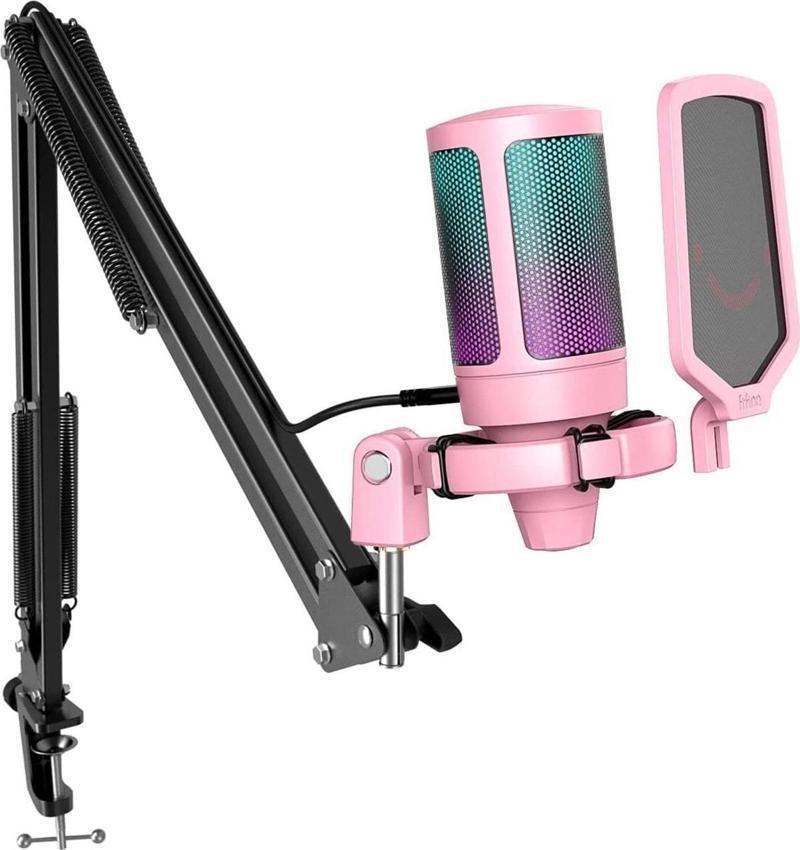 Ampligame A6T-P Youtuber - Gamer - Tiktok - Yayıncı Usb Mikrofon Seti Pembe