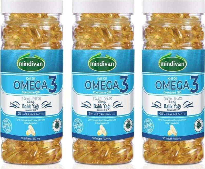 Krill Oil, Omega 3, Coenzyme Q10, 1330 Mg 90 Softgels X3 Adet