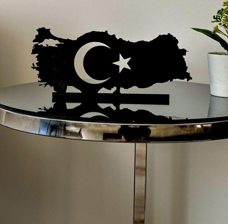 Türk Bayrağı Türkiye Haritası Masa Süsü, Dekoratif Obje, Ofis Dekorasyon, Masa Üstü Türk Bayrağı