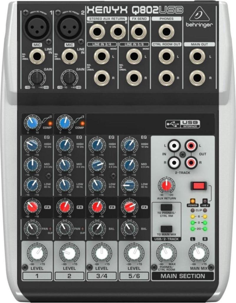 Q802Usb 8-In 2-Bus Mix With Xenyx Mic Pre. & Comp. British Eqs And Usb/Audio Interface