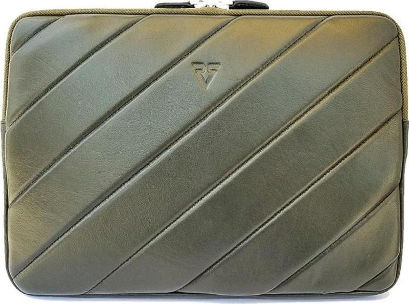 ® GERÇEK DERİ 13" LAPTOP VE A4 EVRAK EL ÇANTASI CLUTCH / 6218 YEŞİL (ŞERİT KUZU)