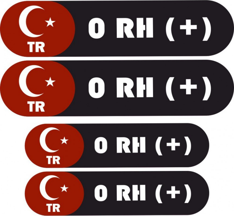 KAN GRUBU KASK ETİKETİ 4 PARÇA 0 RH (+) ETİKET STİCKER