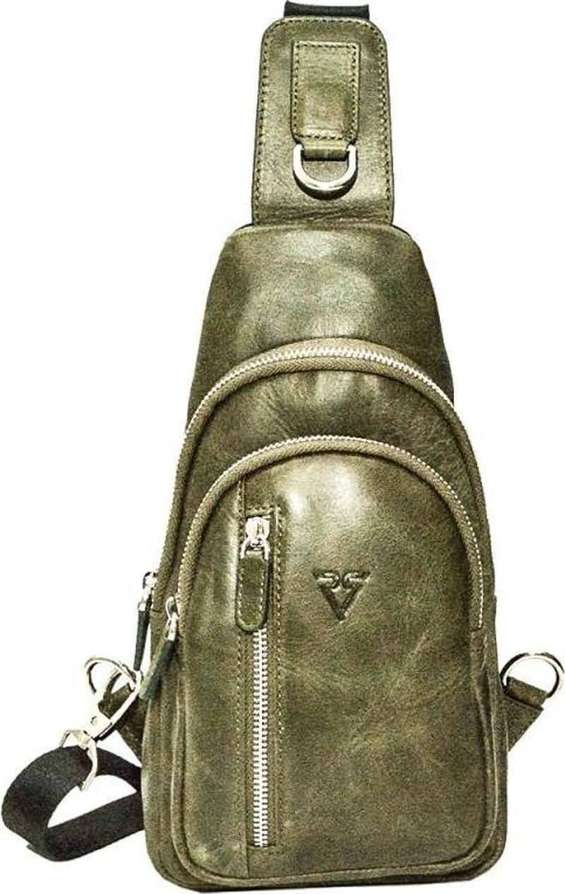 ® GERÇEK DERİ OMUZ GÖĞÜS ÇANTASI FREEBAG / 4819 YEŞİL (DUMANLI)