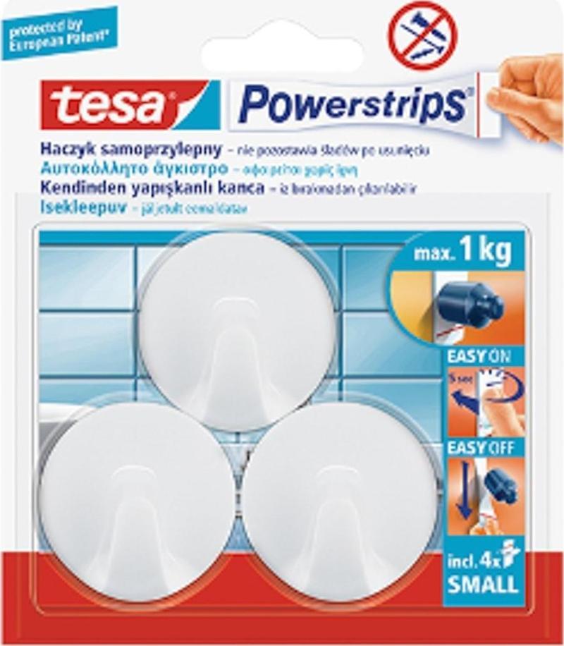 Tesa Powerstrips Askı Küçük Trend Kendinden Yapışkanlı, Çıkarılabilir, Beyaz 10000003426