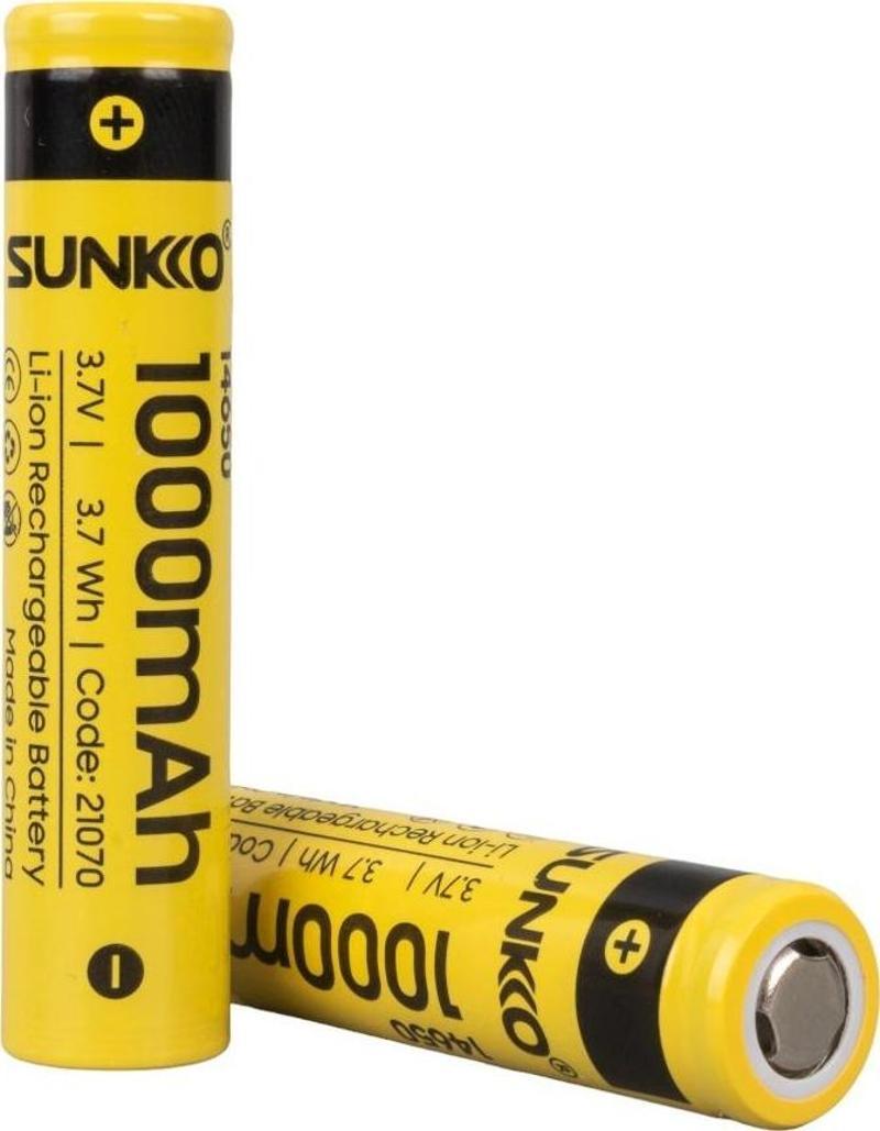 Sunkko 3.7 Volt 1000 Mah 14650 Şarj Edilebilir Pil 2 Adet Lityum İon Şarjlı Pil 14x65mm