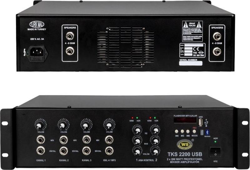 TKS-2200 Usb 2 x 200 Watt Amfi 4 Kanal Stereo Mixer Anfi