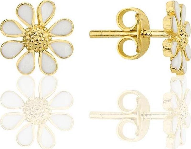 Gümüş altın yaldızlı mineli papatya küpe 
