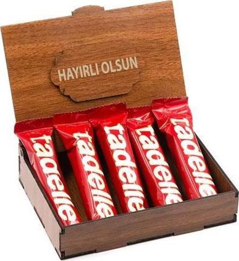 Sevdiklerinize Özel Ahşap Hediye Kutusunda 5 Adet Tadelle Sütlü Çikolata ( Hayırlı Olsun Yazılı )