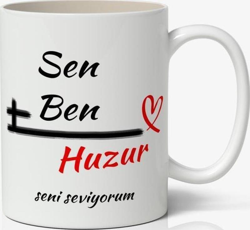 Sen+Ben=Huzur Temalı Baskılı Kupa Bardak Baskılı Kahve Kupa Bardak