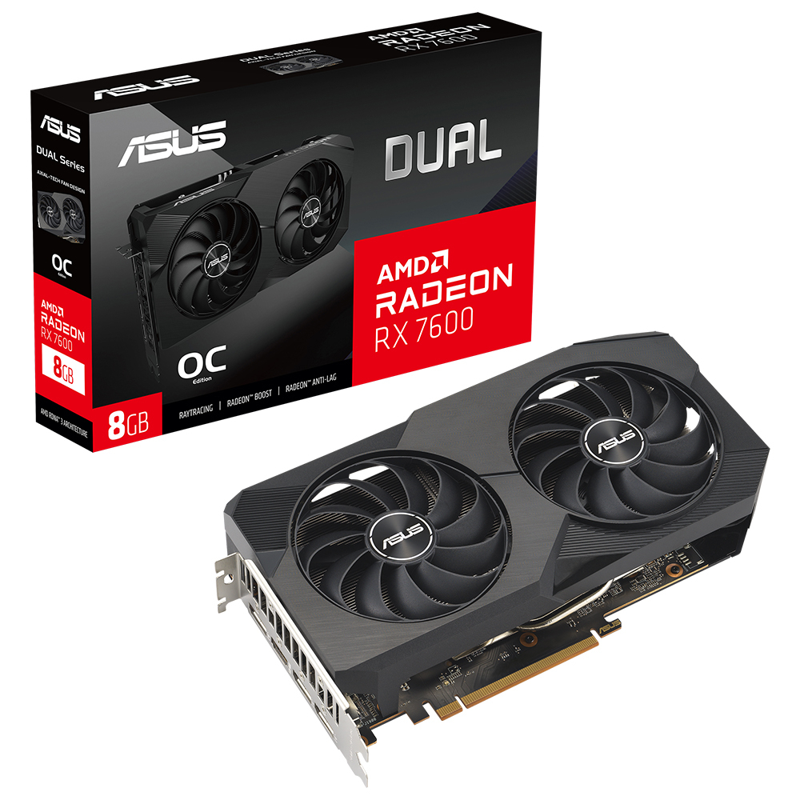 DUAL-RX7600-O8G, 8Gb, 128Bit, GDDR6, 1xHDMI, 3xDP, GAMING Ekran Kartı