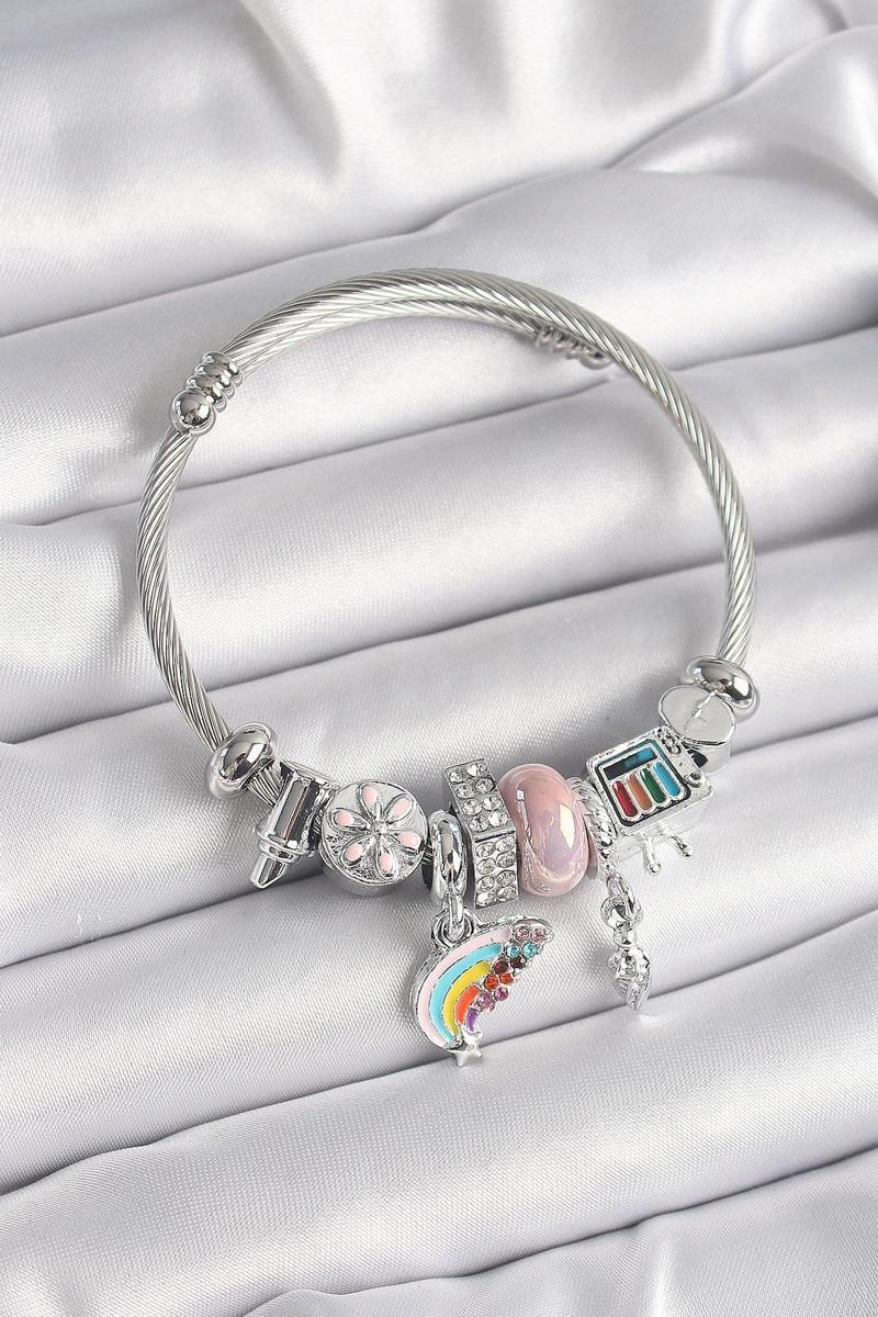 Gümüş Renk Zirkon Taşlı Gök Kuşağı Figür Charm Bileklik - TJ-BB6590