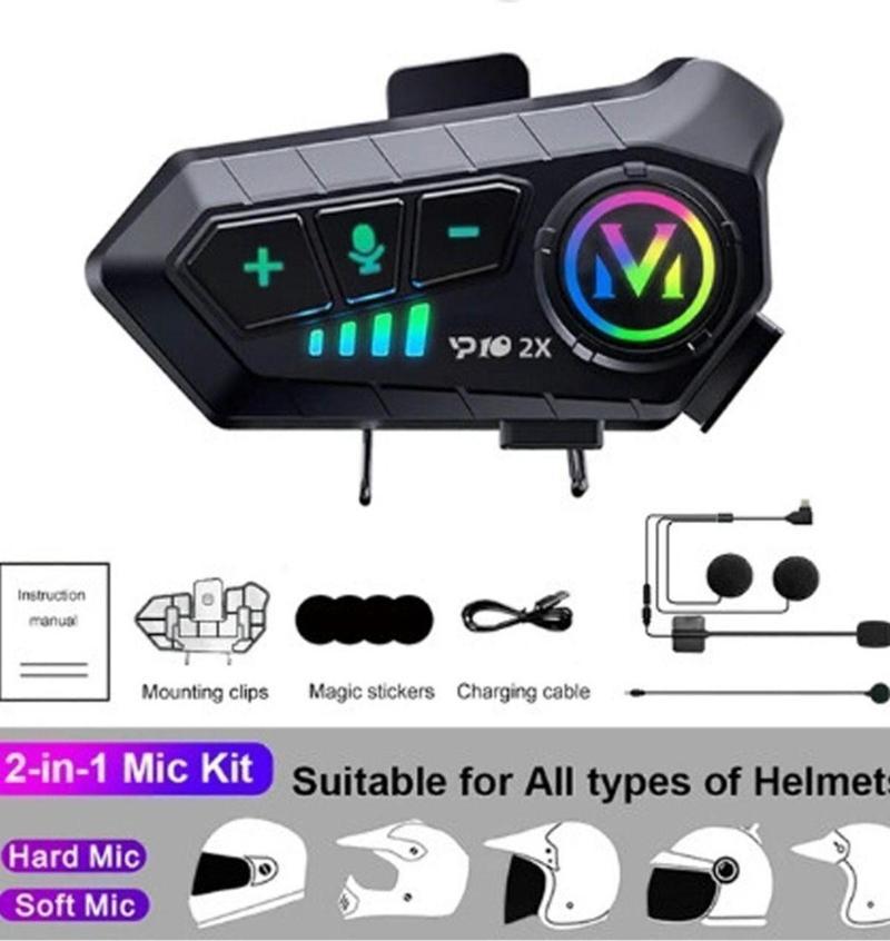 Y10 2X Motosiklet Kask İntercom Çift Eşleşme Rgb Işıklı Bluetooth Kulaklık 5,3