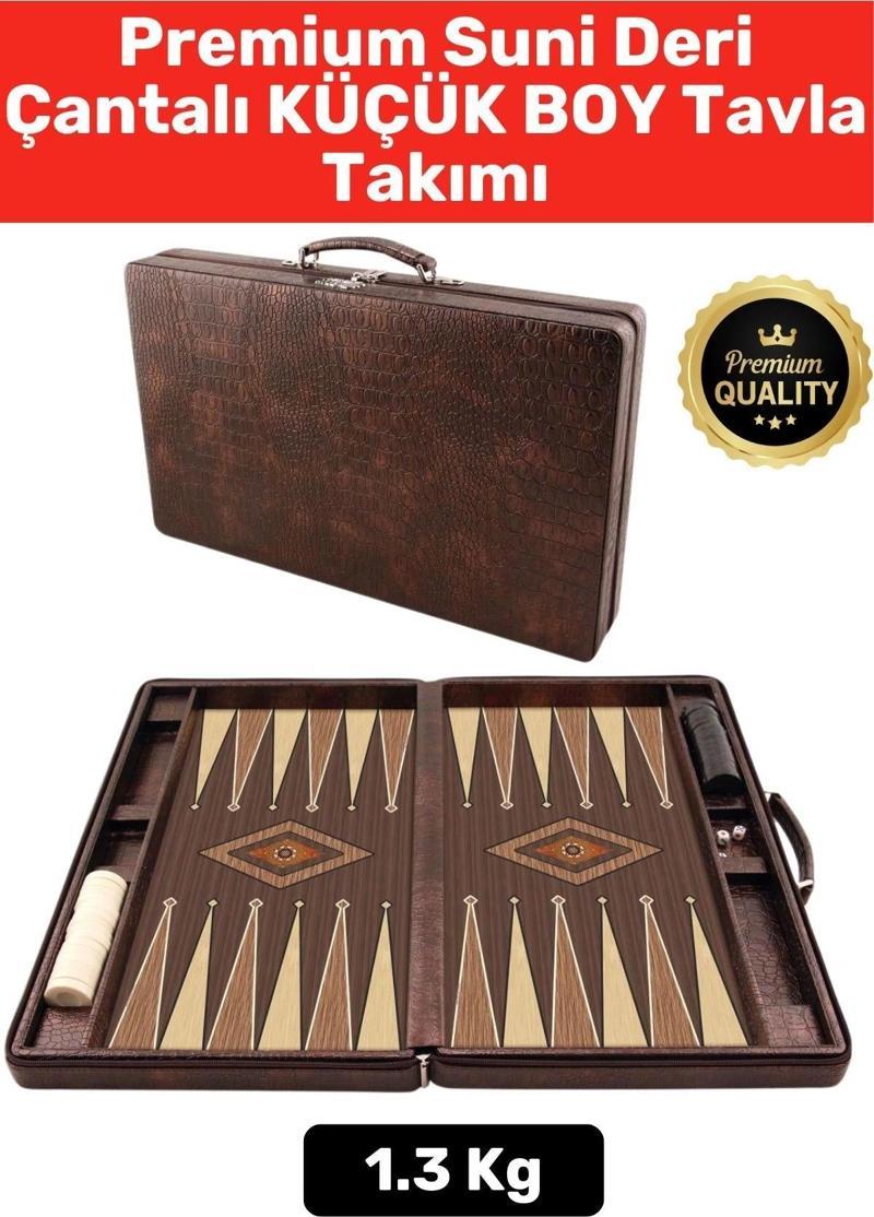 Premium Yüksek Kaliteli Tam Suni Deri Kaplama Fermuarlı Çantalı Akrilik Pullu Küçük Boy Tavla Takımı