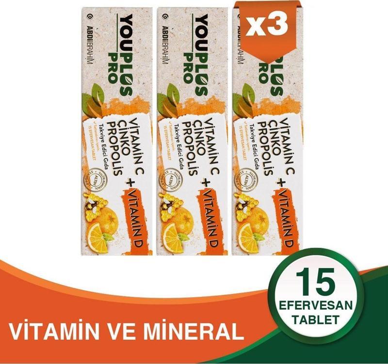 Pro Vitamin C, D, Çinko & Propolis 15 Efervesan Tablet 3 Adet
